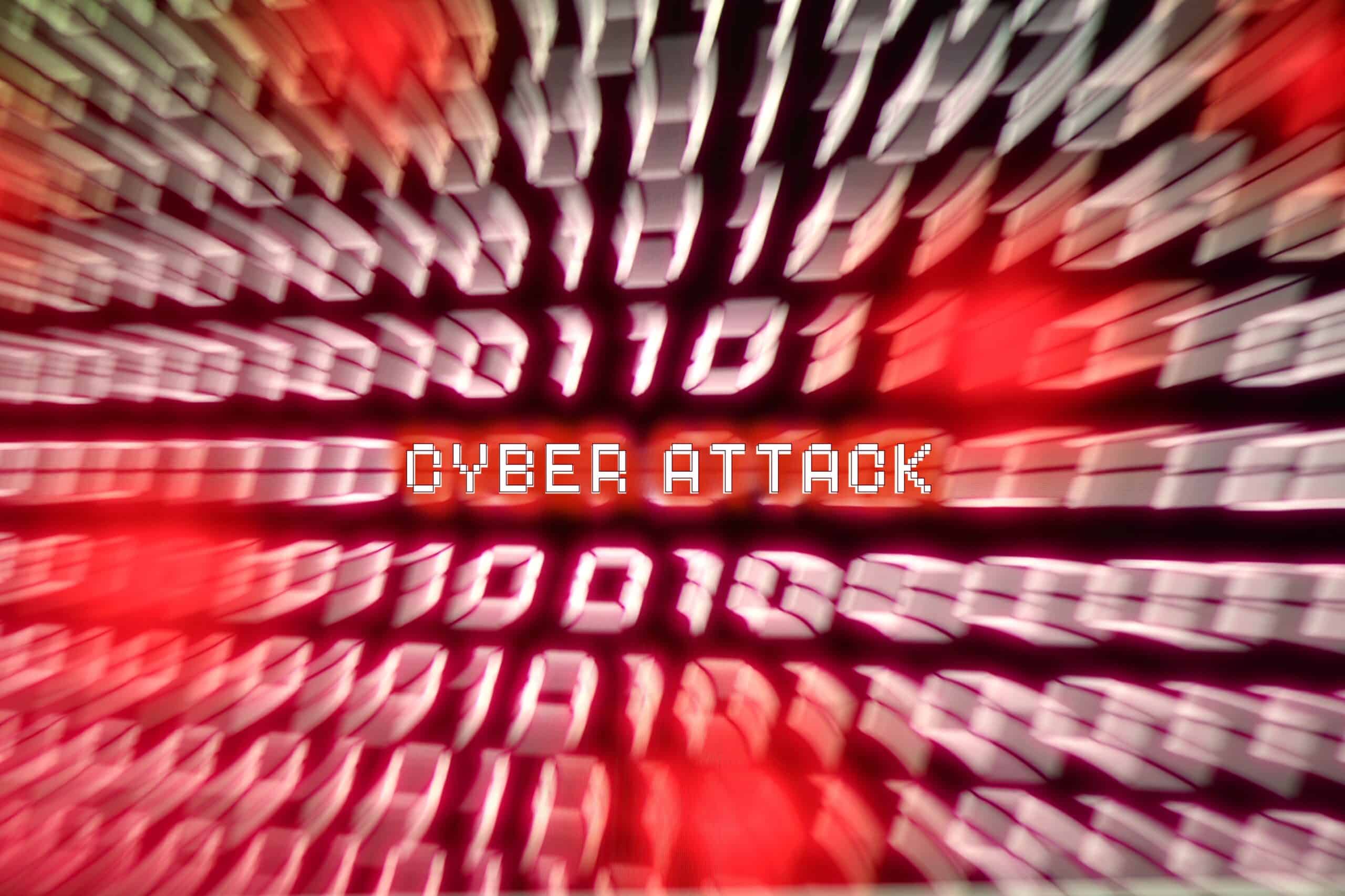 the words cyber attack are displayed in red and green