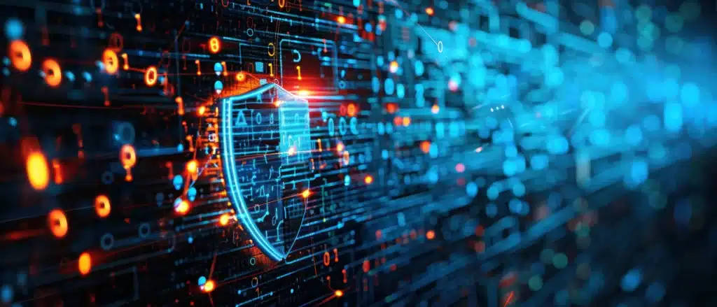 a computer screen with a shield on it