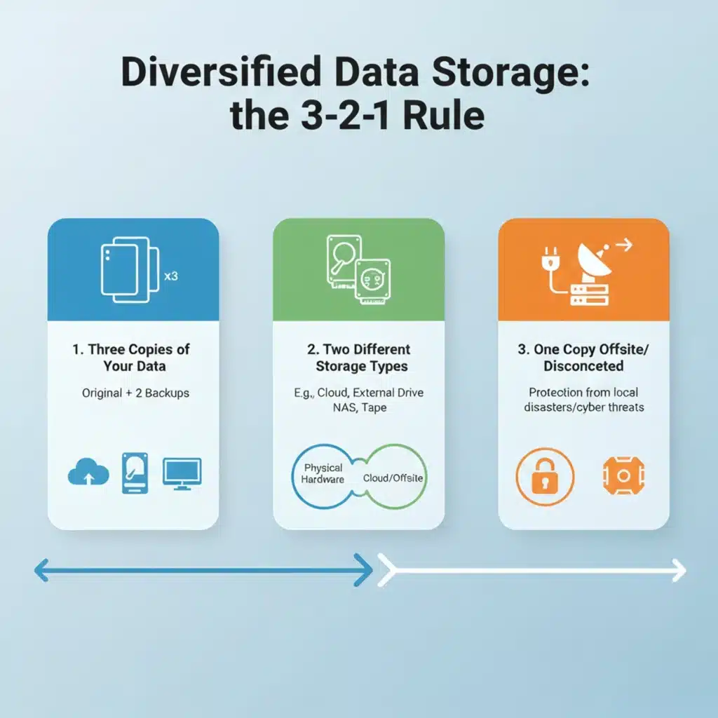three different types of data storage on a blue background