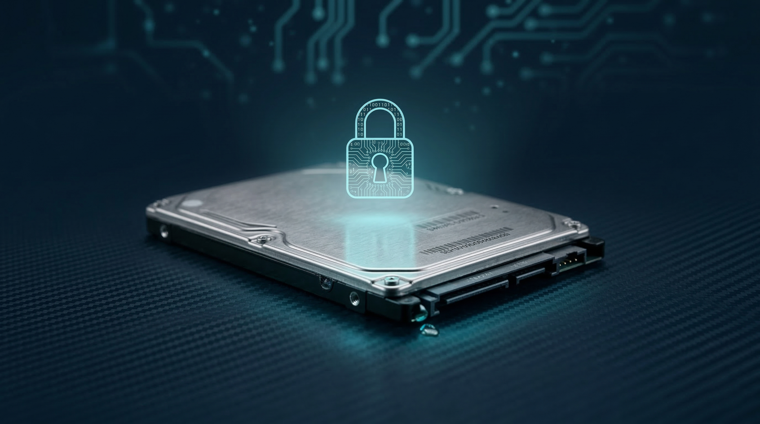 a hard drive with a padlock on top of it